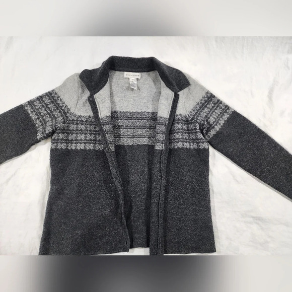 Vtg. Evan Picone 100% Wool neutral gray Fair Isle/Nordic print Knit jacket Sz M - Picture 5 of 10